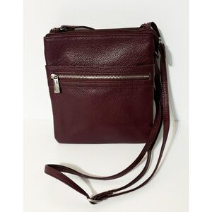 GIANI BERNINI Triple Zip Pebble Leather Dasher Crossbody Bag Purse, Wine